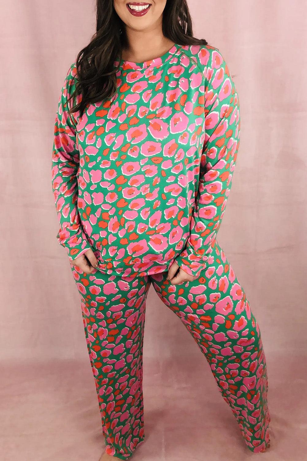 Black Plus Size Printed Long Sleeve and Pants Lounge Set - Toi ‘n’ Moi Ltd