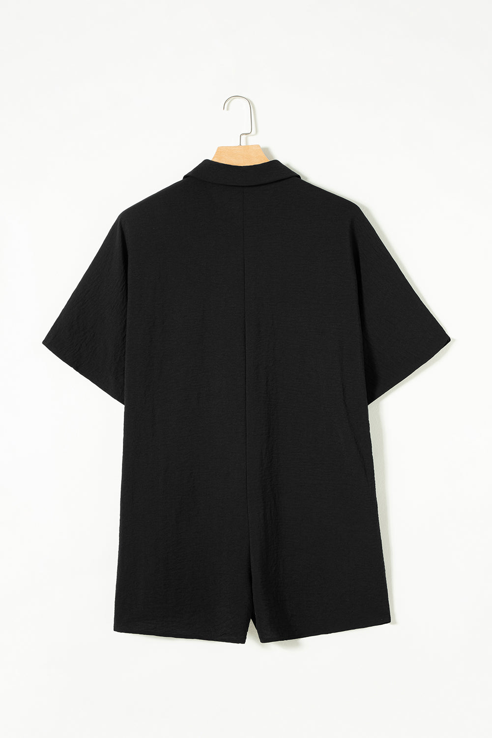 Black Plain Half Button Collared Pocket Loose Romper - Toi ‘n’ Moi Ltd