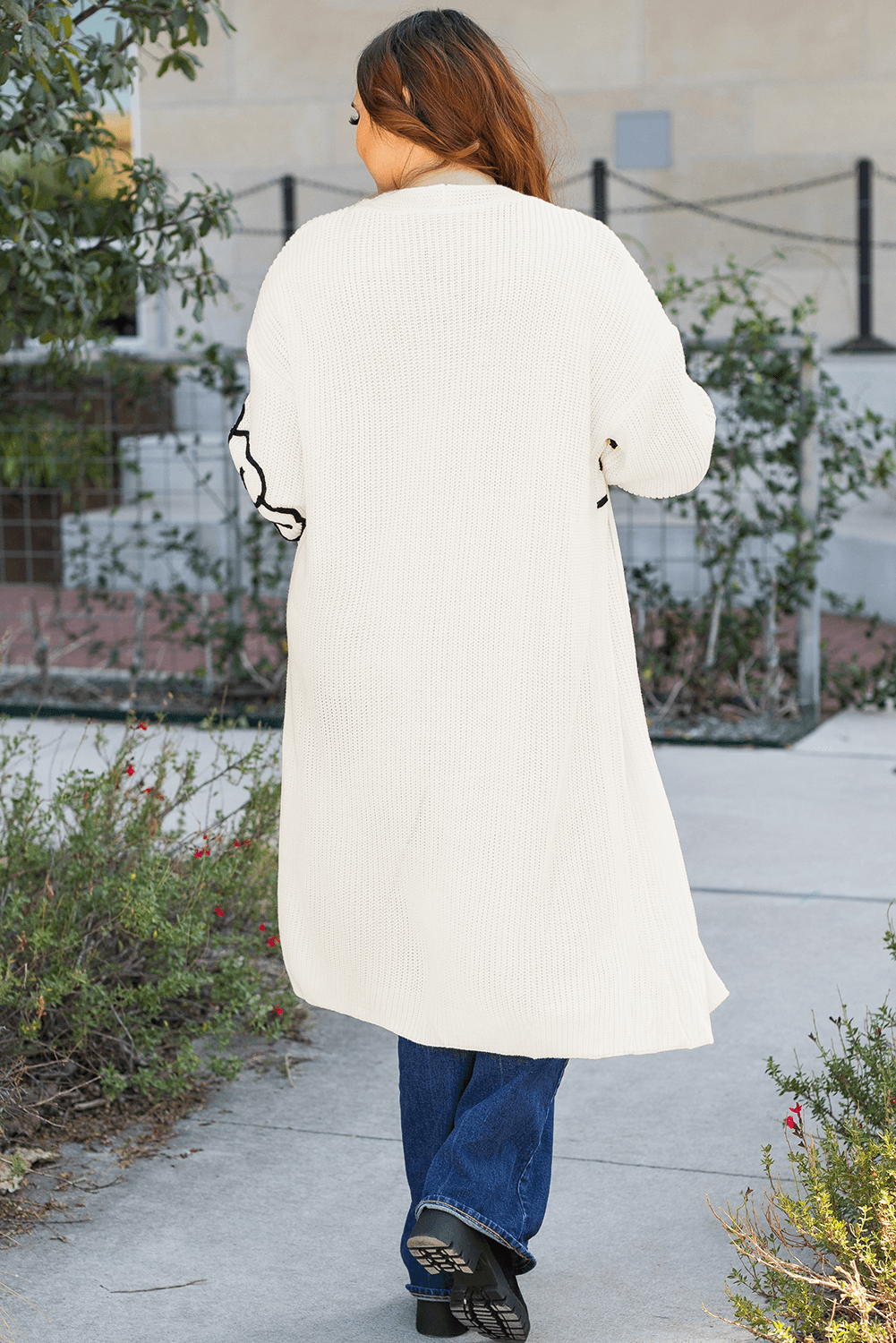 Beige Flower Embroidered Drop Shoulder Open Front Duster Cardigan - Toi ‘n’ Moi Ltd
