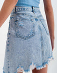 Distressed Denim Skirt in Bleach Wash