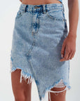 Distressed Denim Skirt in Bleach Wash