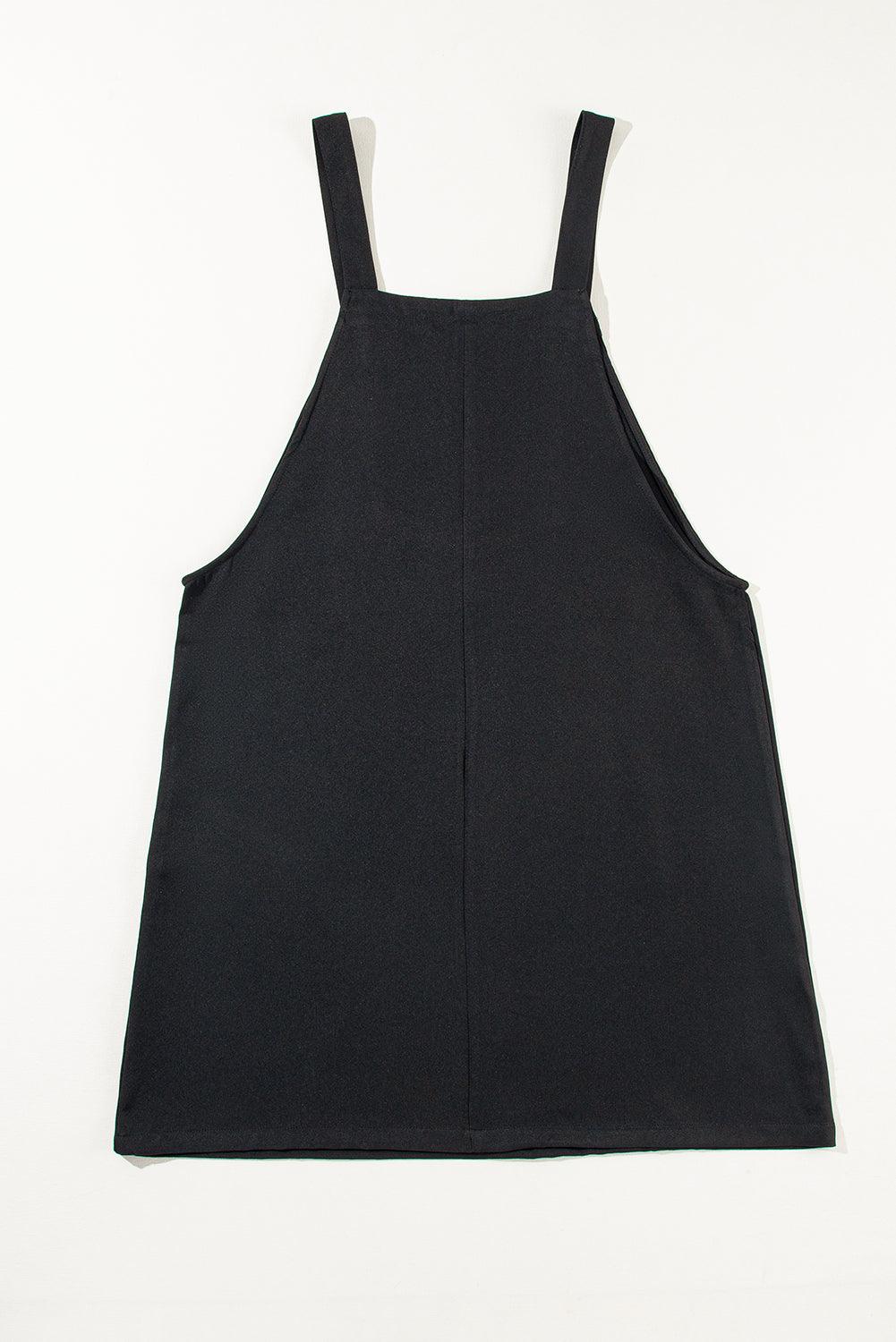Black Solid Buttoned Straps Plus Size Overall Dress - Toi ‘n’ Moi Ltd