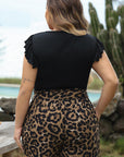 Brown Plus Size Leopard Shorts and Ruffle Sleeve Tee Set - Toi ‘n’ Moi Ltd