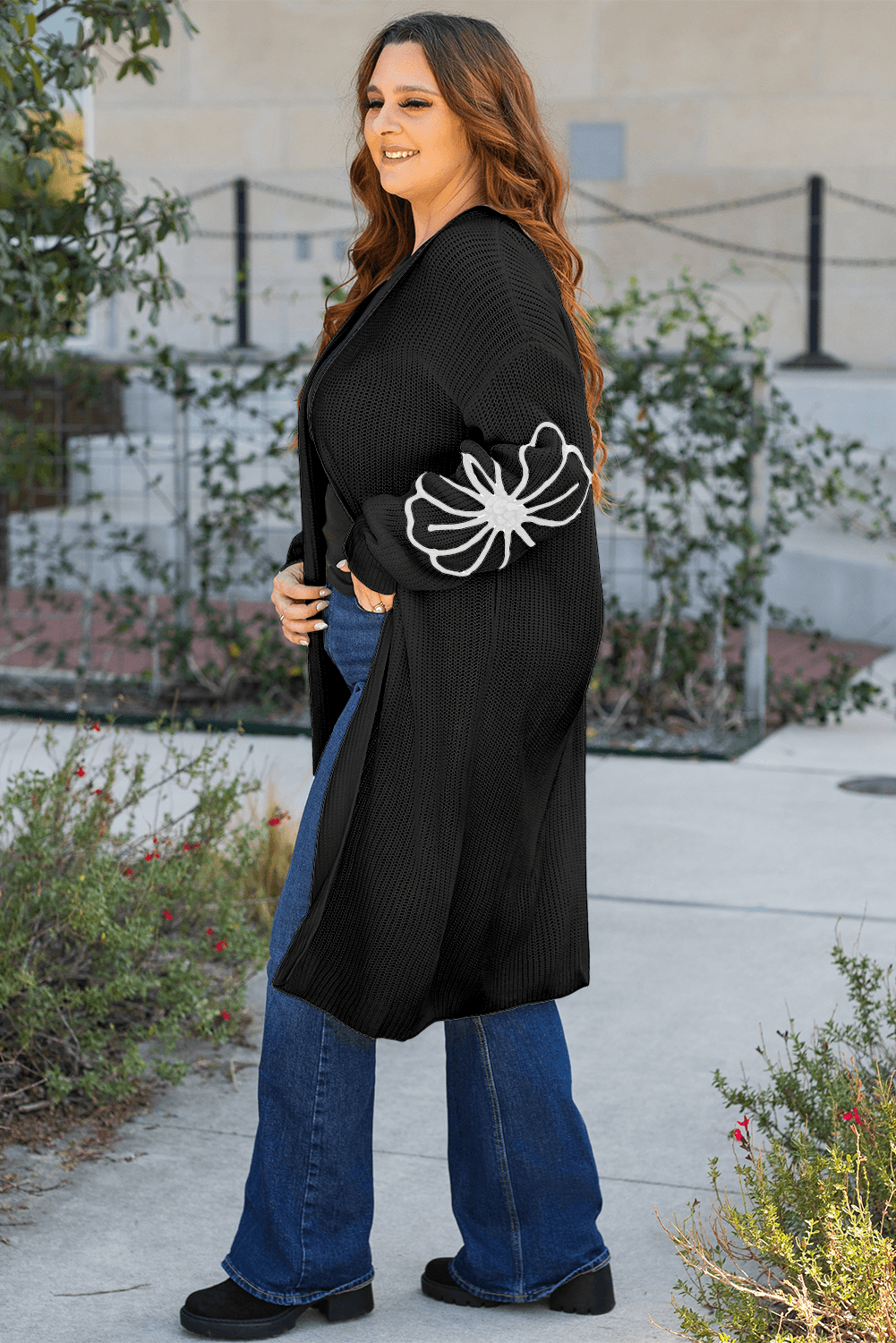 Beige Flower Embroidered Drop Shoulder Open Front Duster Cardigan - Toi ‘n’ Moi Ltd