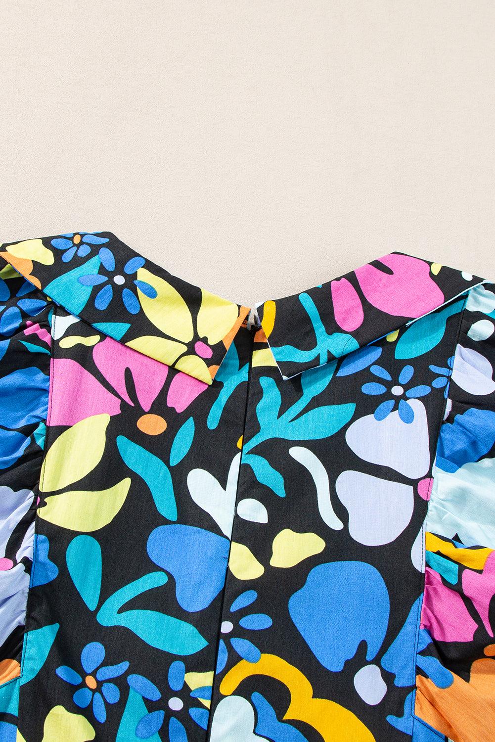 Blue Split Neck Collared Plus Floral Dress - Toi ‘n’ Moi Ltd