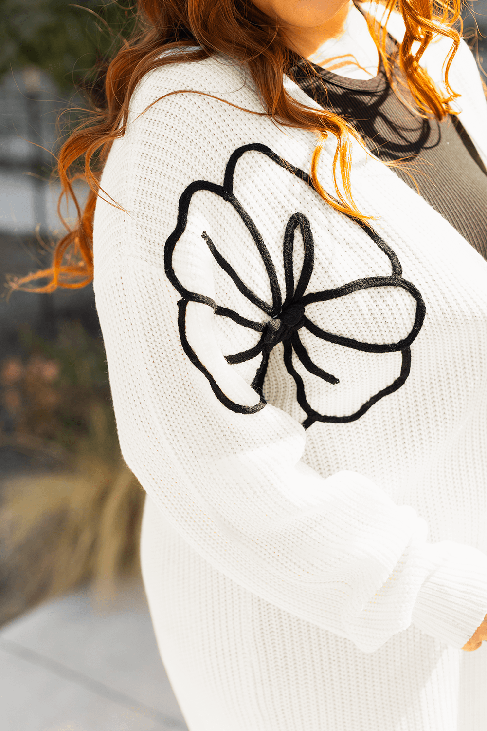 Beige Flower Embroidered Drop Shoulder Open Front Duster Cardigan - Toi ‘n’ Moi Ltd