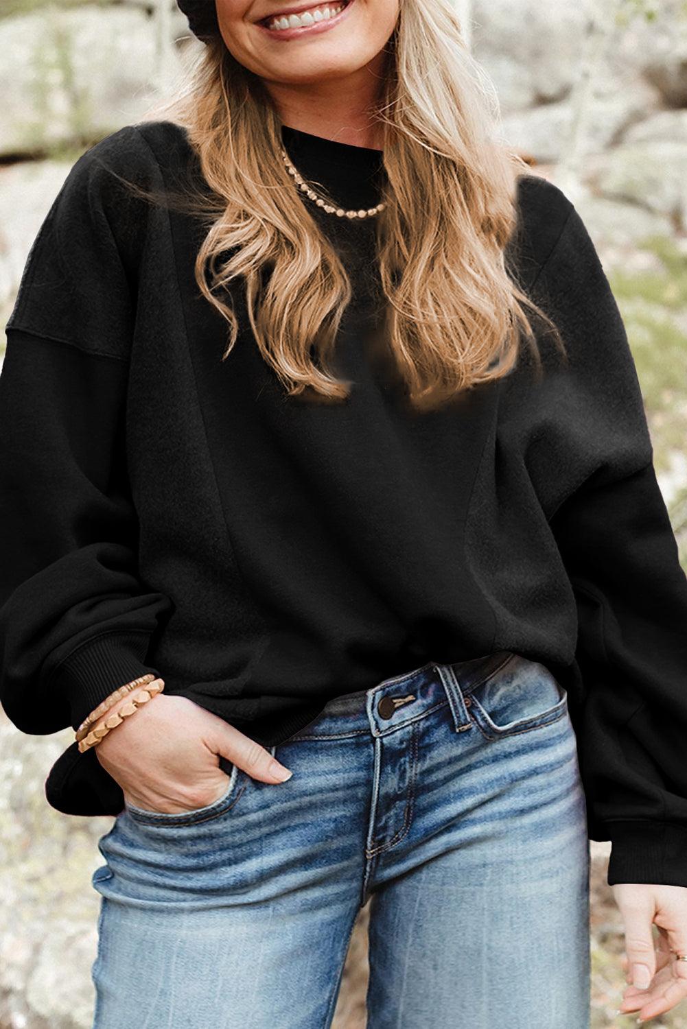 Black Loose Patchwork Crewneck Plus Size Sweatshirt - Toi ‘n’ Moi Ltd