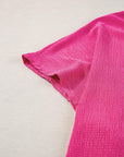 Bright Pink Textured V Neck Bubble Hem Plus Top - Toi ‘n’ Moi Ltd