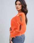 Cut Out Tie Bow Sleeve Detail Chunky Knitted Top
