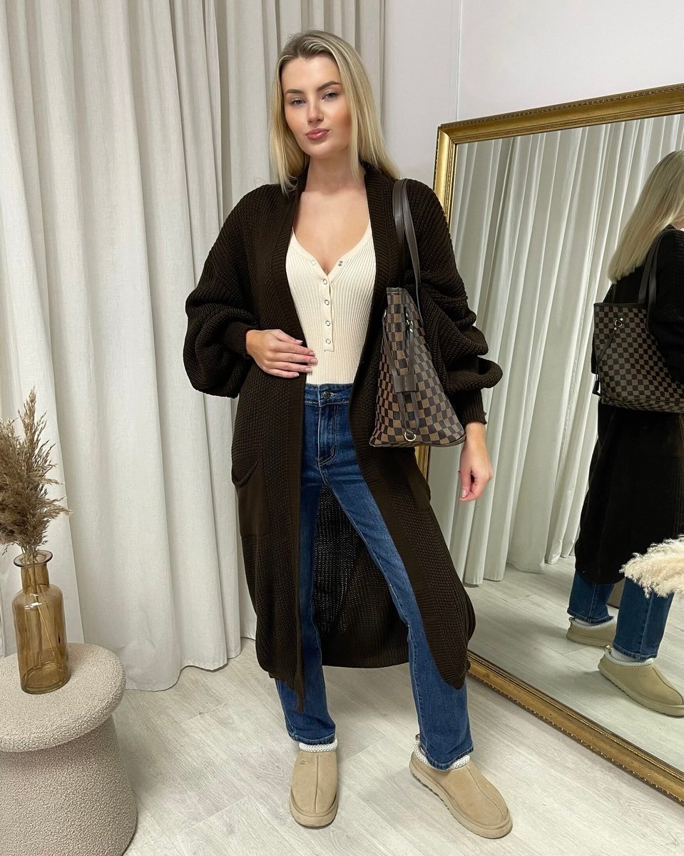 Chunky Knitted Balloon Sleeve Long Maxi Cardigan - Toi ‘n’ Moi Ltd