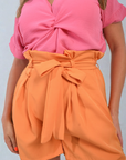 High Waist Tie Belt Paper Bag Shorts