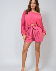 High Waist Tie Belt Paper Bag Shorts
