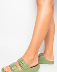 Double Strap Slip On Buckled Sandals