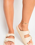 Double Strap Slip On Buckled Sandals