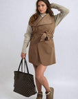 Wide Lapel Sleeveless Belted Jacket - Toi ‘n’ Moi Ltd