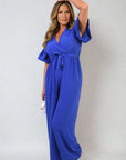 Wrap Over Tie Belt Frill Sleeve Jumpsuit