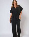 Wrap Over Tie Belt Frill Sleeve Jumpsuit