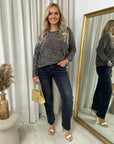 Long Sleeve Glitter Floral Pattern Top