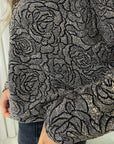 Long Sleeve Glitter Floral Pattern Top
