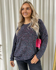 Long Sleeve Glitter Floral Pattern Top