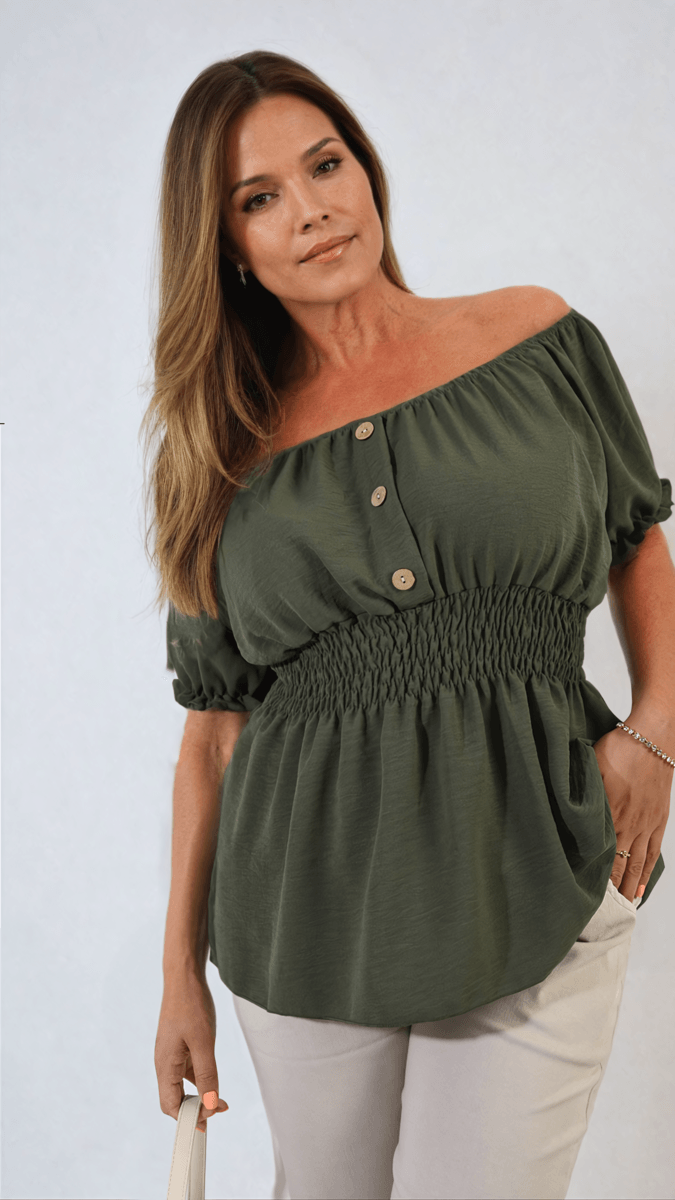 Button Front Cinched Waist Top - Toi ‘n’ Moi Ltd