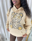 Long Sleeve Leopard Print Teddy Graphic Hoodie