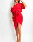 Belted Wrap Front Kimono Sleeve Midi Dress - Toi ‘n’ Moi Ltd