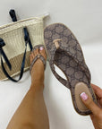 Patterned Flat Slip On Slider Sandals