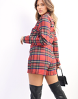 Long Sleeve Checked Playsuit with Front Buttons Detail