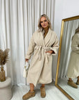 Waist Belt Longline Coat Jacket with Pocket