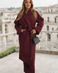 Waist Belt Longline Coat Jacket with Pocket