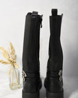 Double Buckle Side Zip Knee High Kids Boots
