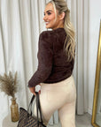 Fitted Long Sleeve Fluffy Knitted Top
