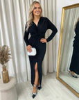 Glitter Twist Front Slit Maxi Dress