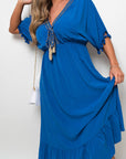 V-Neck Rope Tassel Detail Maxi Dress