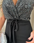 Elegant V-Neck Sequin Top Jumpsuit