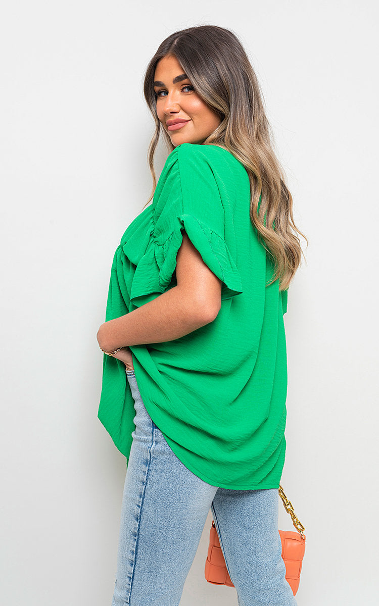 Button Down Pleated Frill Tops - Toi ‘n’ Moi Ltd