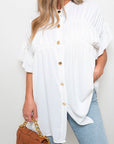 Button Down Pleated Frill Tops - Toi ‘n’ Moi Ltd
