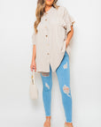 Button Down Pleated Frill Tops - Toi ‘n’ Moi Ltd