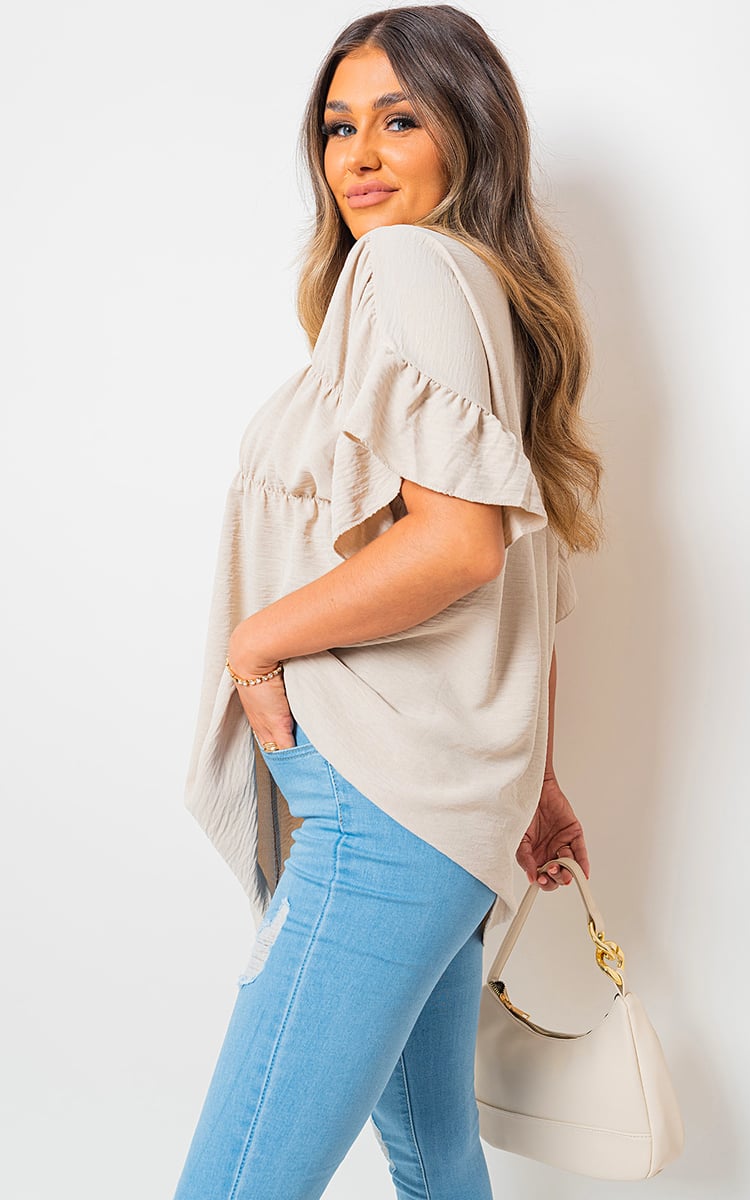 Button Down Pleated Frill Tops - Toi ‘n’ Moi Ltd