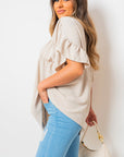 Button Down Pleated Frill Tops - Toi ‘n’ Moi Ltd