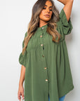 Button Down Pleated Frill Tops - Toi ‘n’ Moi Ltd
