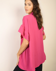 Button Down Pleated Frill Tops - Toi ‘n’ Moi Ltd