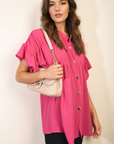 Button Down Pleated Frill Tops - Toi ‘n’ Moi Ltd