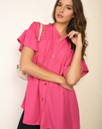 Button Down Pleated Frill Tops - Toi ‘n’ Moi Ltd