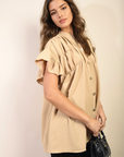 Button Down Pleated Frill Tops - Toi ‘n’ Moi Ltd