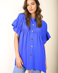 Button Down Pleated Frill Tops - Toi ‘n’ Moi Ltd