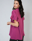 Button Down Pleated Frill Tops - Toi ‘n’ Moi Ltd