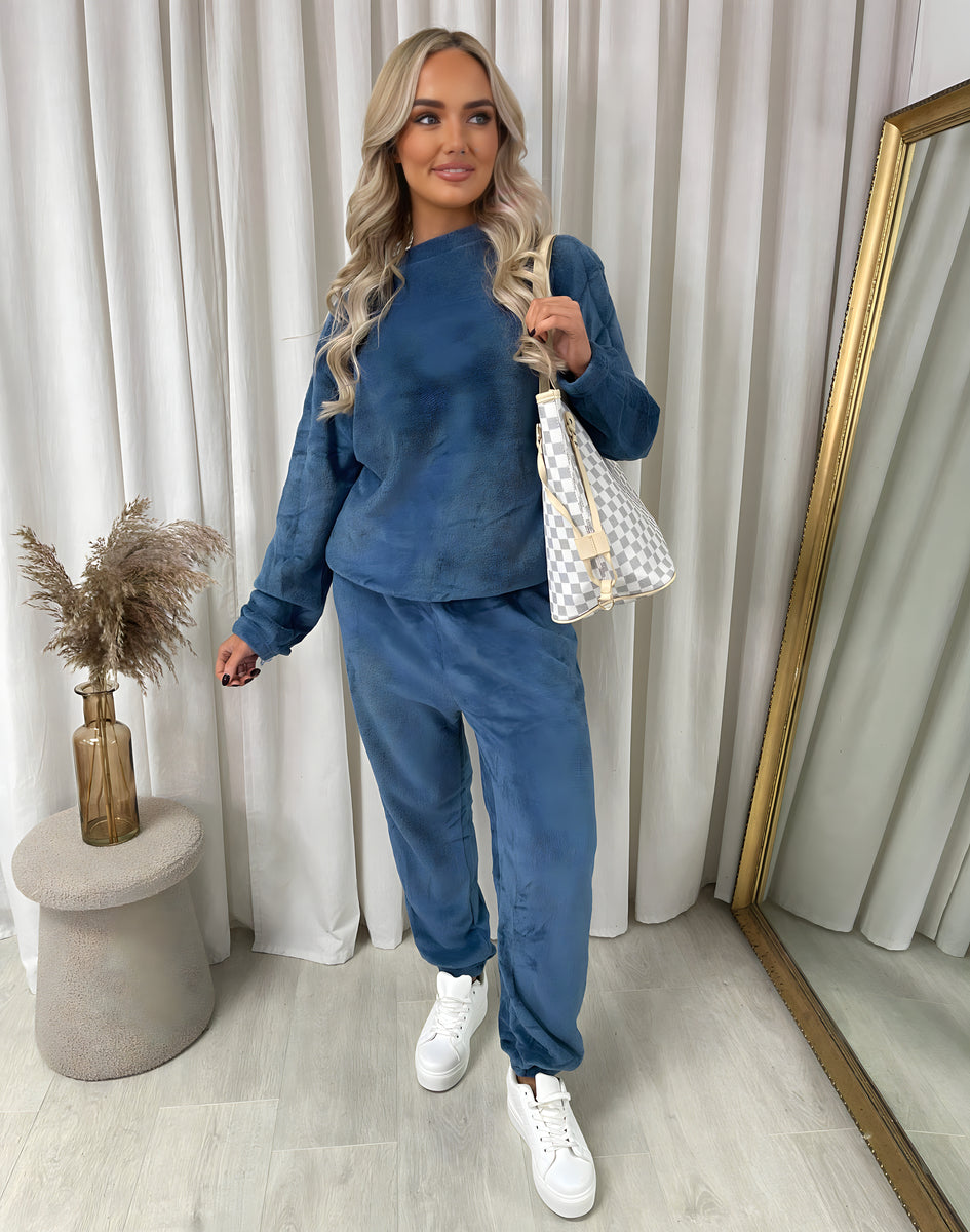 Velvet Long Sleeve Loose Top and Jogger Loungewear Co-ord Set