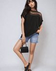 Lace Insert Round Neck Hollow Top - Toi ‘n’ Moi Ltd